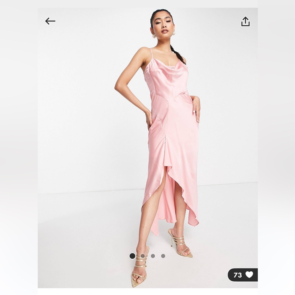 Satin slip dress with ruffle